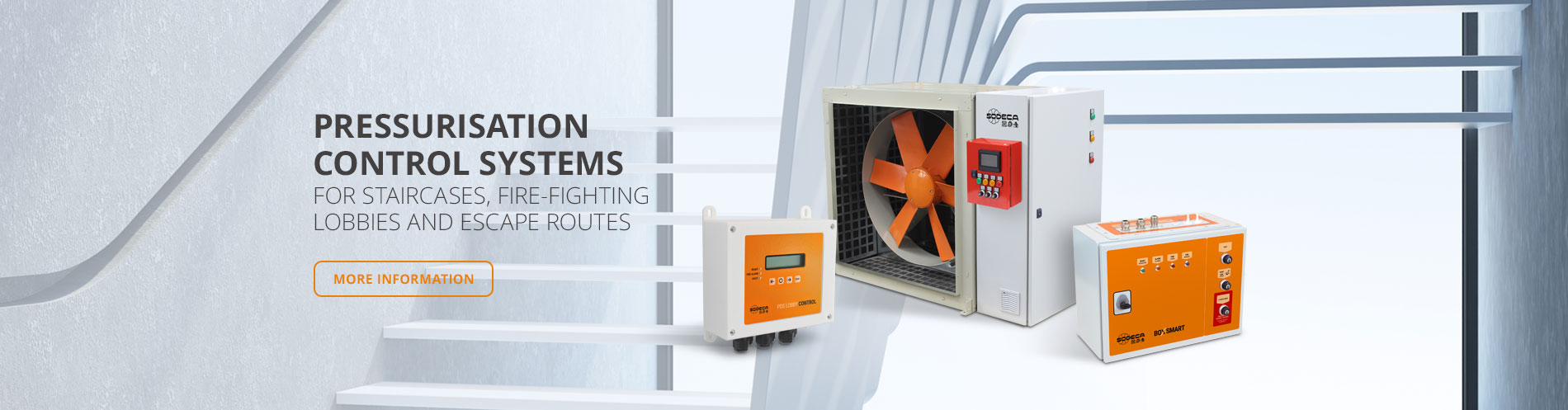 Pressurisation control systems for staircases, fire-fighting lobbies and escape routes